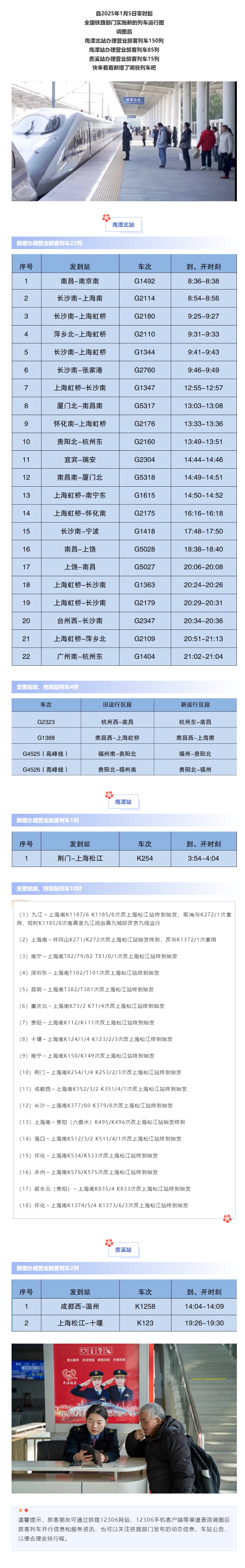 今起，正式实行！鹰潭车站这些列车有调整！！