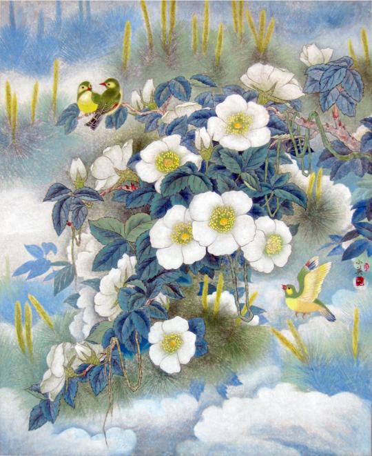 4、 工笔国画 (春归) Spring Coming Back  1997年作 规格：61X74cm