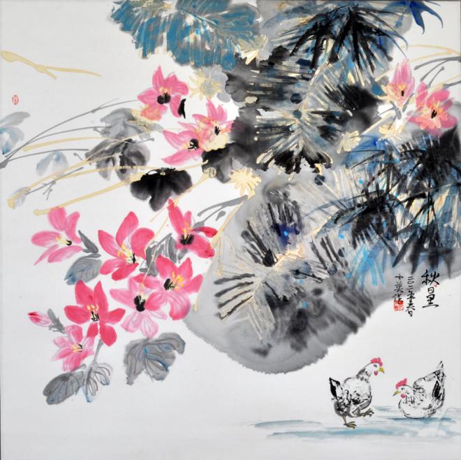 12、写意花鸟国画《秋日里》2011年作   规格：68X68cm