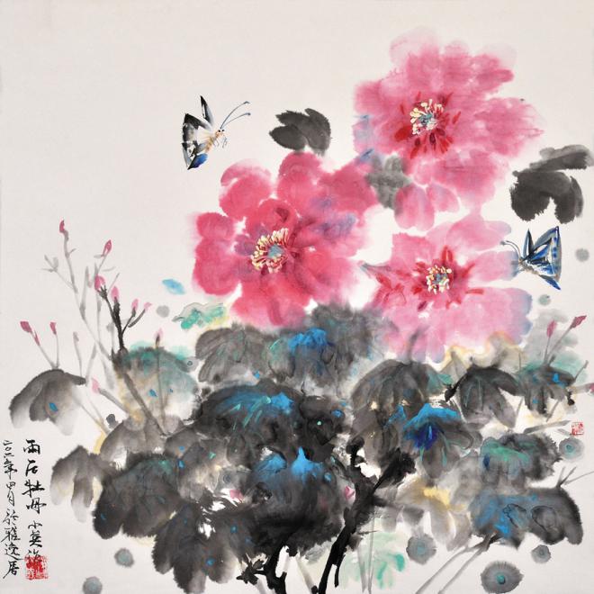 16、寫意花鳥國畫《雨后牡丹》2011年作 68X68cm