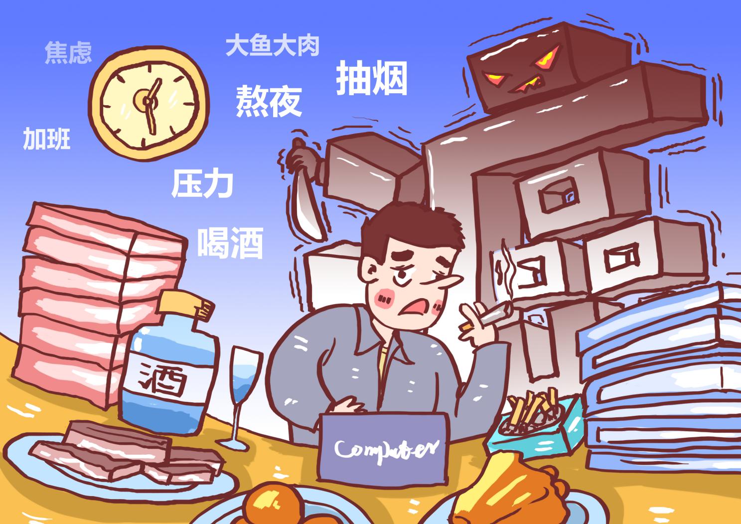 摄图网_400822446_不良生活习惯致癌漫画(非企业商用)