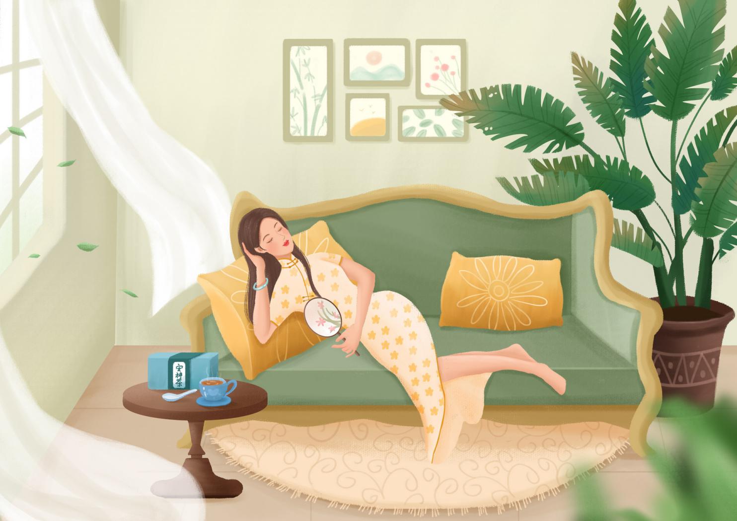 摄图网_401451303_banner_女性养生插画之安神茶(非企业商用)